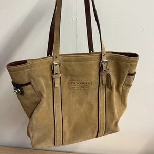 Authentic Olive/Beige Suede Coach Tote Bag